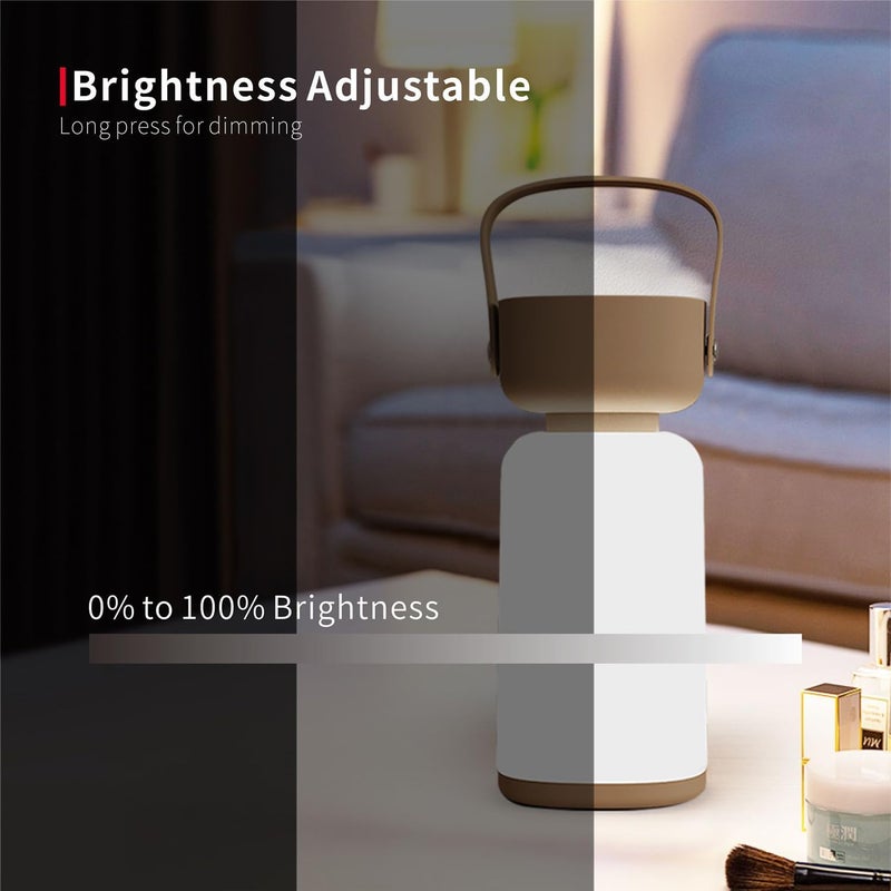 RiverLux LED Outdoor Portable Cordless Table Lamp with Handle, Stepless Dimmer, Built-in Rechargeable Battery, Waterproof Hanging LED Lantern for Camping Bedroom Balcony Table, White and Brown - Image 2